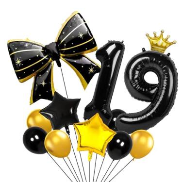 Imagem de Balões pretos e dourados de 101 cm, 19 números, coroa, balões pretos e dourados para decorações de festa de aniversário de 19 anos, suprimentos de decorações de aniversário (19)