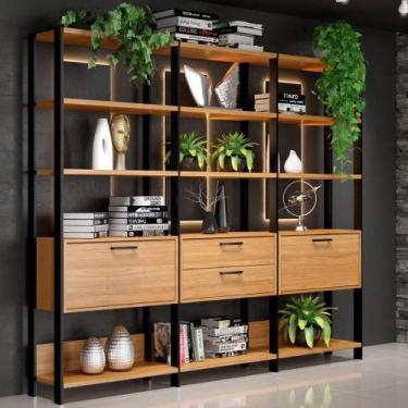 Imagem de Estantes Sala Prateleiras E Gavetas Industrial 100% MDF - Pradel SE, F