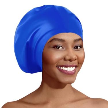 Imagem de IwIeIaIrI Touca de natação extra grande de silicone para cabelos longos, dreadlocks, tecidos, impermeável e antiderrapante, mantém o cabelo seco e limpo, mulheres e homens unissex adulto, piscina
