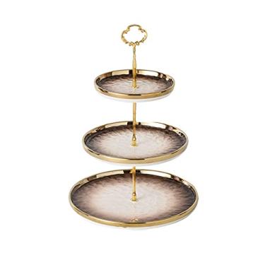 Imagem de Cesta de frutas e legumes, suporte de bolo de 3 camadas - elegante suporte de cupcake de sobremesa - Bandeja de servir de confeitaria para chá de casamento, casamento e armazenamento de aniversário