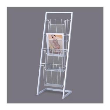 Imagem de Porta-jornais de chão Suporte para revistas de chão, expositor de folhetos, suporte para revistas de literatura, suporte para jornais com 4 bolsos para exposição de produtos, feiras Porta-revistas de