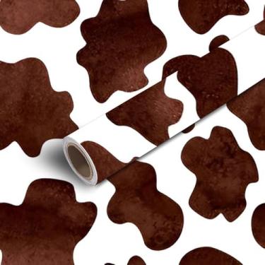 Imagem de Papel de parede de 45 cm x 299 cm, papel de parede abstrato marrom branco de vaca, padrão sem costura, papel de contato desenhado à mão, papel de parede autoadesivo, adesivo de parede removível para