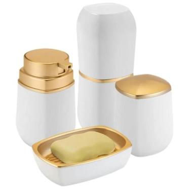Imagem de Kit Para Banheiro Lavabo 4 Peças Branco E Dourado - Arthi