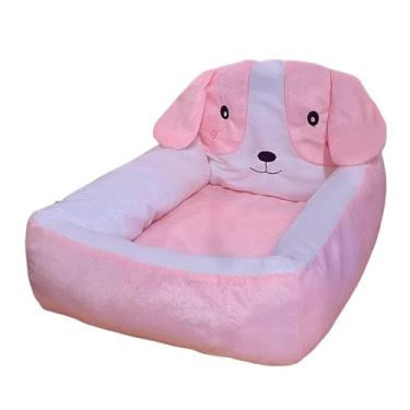 Imagem de Cama Pet com Bordado para Cachorro e Gato, Interior em Pelúcia, Colchonete Removível, Fundo Impermeável (Rosa com Branco, G)