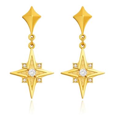 Imagem de Cicy Bell Brincos femininos com pingente de estrela de quatro pontas, banhado a ouro 18 quilates, zircônia cúbica, boêmio, cruz, fé, brincos leves e modernos, Free Size, Latão banhado a ouro 18k