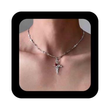 Imagem de Allereyae Colar gargantilha de cruz gótica com crucifixo de prata, colar com pingente de cruz religiosa, colares de crucifixo, joia floral rosa para mulheres, Zinco, Sem Pedra Preciosa