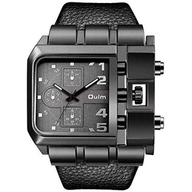 Imagem de MASTOP Relógio masculino de quartzo com mostrador grande, casual, de couro, personalizado, relógio quadrado, Preto