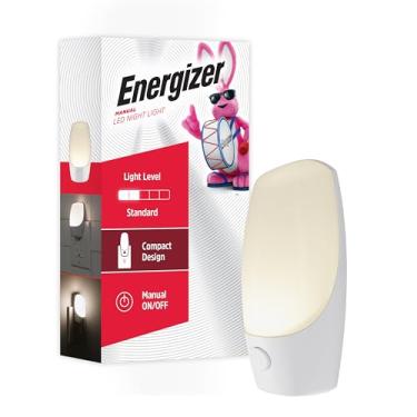Imagem de Energizer Plug-in manual de luz noturna LED, botão de pressão, compacto, contemporâneo, para quarto, sala de estar, corredor, banheiro, berçário, porão, branco, 37099, 1 pacote
