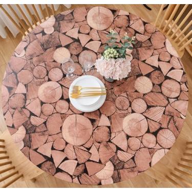 Imagem de Toalha de mesa redonda de vinil com borda elástica com forro de flanela – capa de plástico de PVC à prova d'água à prova de óleo (serve para mesas de até 114 cm - 142 cm de diâmetro)