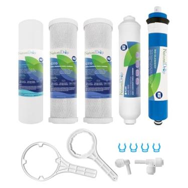 Imagem de Conjunto de substituição de filtros de água RO de osmose reversa de 5 estágios certificado NSF 100 GPD RO Membrana padrão 25 cm filtro de água em linha com conexão rápida de 1/4 polegada