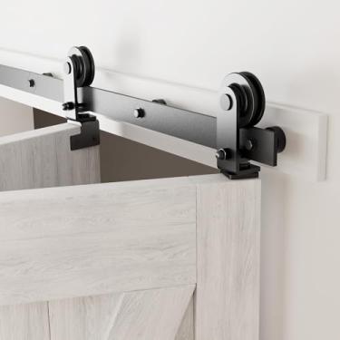 Imagem de CCJH Kit de ferragens para porta de celeiro deslizante dobrável de 76 cm para 2 portas, deslize suavemente silenciosamente, rolo de montagem na parte superior preta, sem porta
