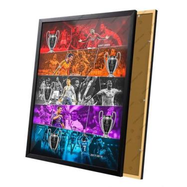 Imagem de Quadro Cristiano Ronaldo Campeão 5 Champions Moldura e Vidro - Complet