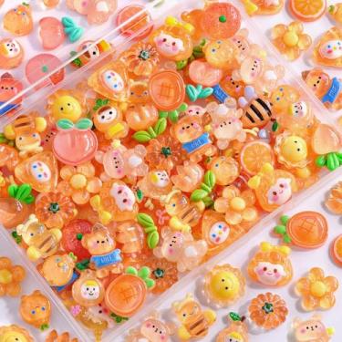 Imagem de 100 peças de pingentes de geleca laranja sortidos lindos enfeites de geleia a granel, acessórios kawaii aleatórios, enfeites de resina para capas de telefone, grampos de cabelo, scrapbooking