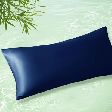 Imagem de Homiest Capa de travesseiro de corpo refrescante, 100% raiom derivado de bambu para pessoas que dormem quentes, fronha macia respirável e sedosa com fecho de envelope (azul marinho, 51 x 137 cm)