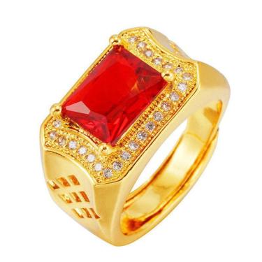 Imagem de Anel Dourado Banhado Pedra Vermelha Zircônias Ajustável