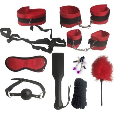 Imagem de Kit Sadomasoquismo 10 Peças Bdsm Fetiche Chicote Algema Palm