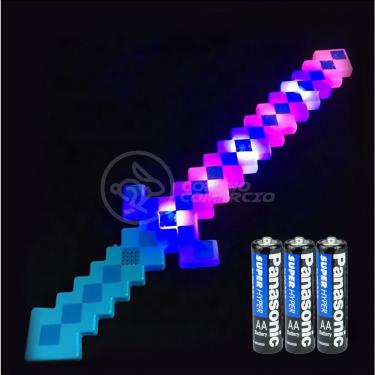 Imagem de Kit Brinquedo Espada Pixel Minecraft 58cm C/Som Luz+3 Pilhas