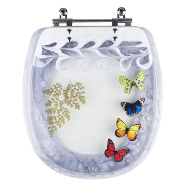 Imagem de Tampa De Vaso Poliéster Decorada Borboletas Aspen Branco Para Louça Deca