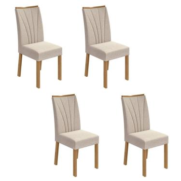Imagem de Conjunto 4 Cadeiras Estofadas Apogeu Móveis Lopas Amêndoa Clean/Linho Rinzai Bege