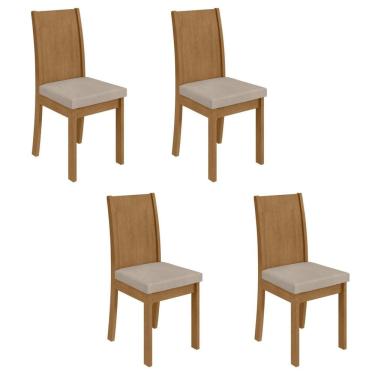 Imagem de Conjunto 4 Cadeiras Athenas Móveis Lopas Amêndoa Clean/Veludo Naturale Creme