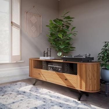 Imagem de Rack 180cm 1 Gaveta Curvo Freijó/preto Fosco