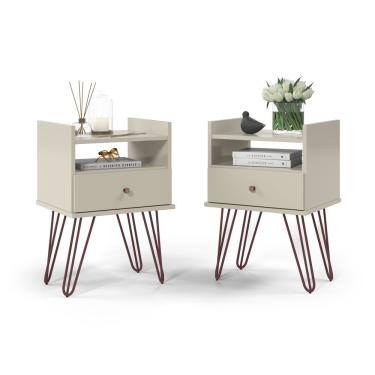 Imagem de Conjunto 2 Mesa De Cabeceira Bill Pés De Ferro Cobre Moderno