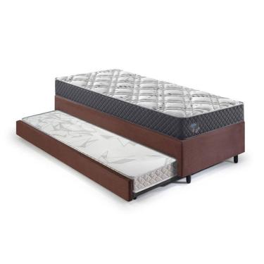 Imagem de Bicama Box Solteiro King c- Colchão Adapto Ecoflex Molas Ensacadas Suede 96x203cm Marrom