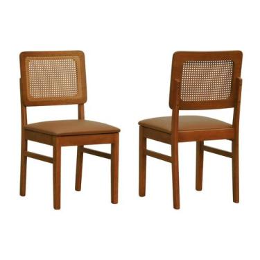 Imagem de Kit 2 Cadeiras Madeira Maciça Lyon Encosto Telinha Assento Estofado - 