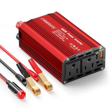Imagem de CHIMERATEC Inversor De Energia Para Carro 400 W: 12 V Cc 110 Ca Com Porta Usb-C 65 W, Carregamento Rápido Usb Qc 18 2 Tomadas, Adaptador Plugue Uso Duplo, Clipe Bateria E Acendedor Cigarros