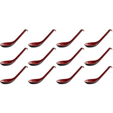 Imagem de CMC Products Pacote Com 12 Colheres De Sopa Asiáticas Vermelhas E Pretas 6,5 Polegadas Gancho - Colher Estilo Japonês-Coreano Da Fuji, Perfeita Para Sopas Melamina Wonton, Arroz, Pho Soba Macarrão R