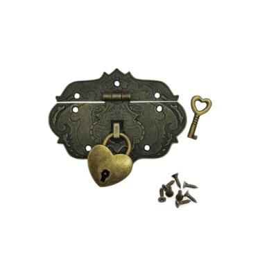 Imagem de Cadeado em forma de coração com chave para joias, ferrolho antigo bronze (liga de zinco)