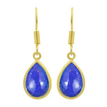 Imagem de Brincos pendentes femininos banhados a ouro natural lápis-lazúli - pedra preciosa azul setembro pedra do mês de setembro brincos feitos à mão em forma de gota - joias de dia das mulheres presentes