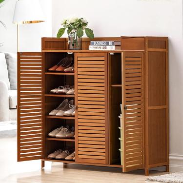 Imagem de Sapateira De Bambu, Armário De Armazenamento De Sapatas De Entrada Rústica, Sapateira, Sapateira, Armário Com Portas E Gaveta, Organizador De Sapatas De Fazenda Para Corre, Brown, 26 * 13 * 39