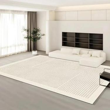 Imagem de Tapete decorativo branco estilo simples para sala de estar, luxuoso, quarto, fácil de limpar, mesa de centro (200 x 250 cm, 78,7 x 98 pol./Flanela-10)