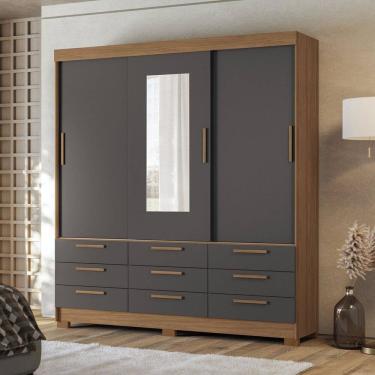 Imagem de Guarda-Roupa  3 Portas de Correr 9 Gavetas com Espelho Morretes JATOBÁ/GRAFITTE