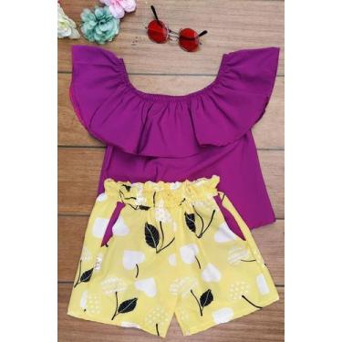 Imagem de Conjunto short amarelo e blusa pink - Alice moda