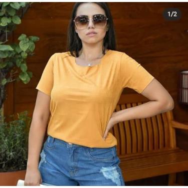 Imagem de Blusa feminina tecido suede manga curta basica - MODA FILO, Marrom, P