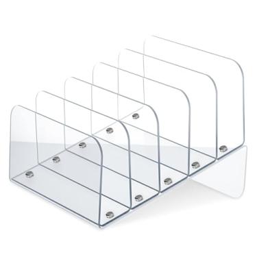Imagem de Chunful Organizador de arquivos de mesa de acrílico, organizador vertical de 5 seções, organizador vertical, exibição de vinil para discos, livros, revistas, documentos, escritório em casa