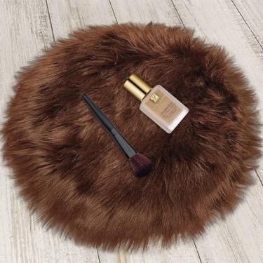 Imagem de TENNOLA Tapete redondo pequeno marrom de 400 cm, tapete grosso peludo e fofo para adolescentes, tapete circular felpudo de pele de carneiro para quarto interno, quarto, sala de estar, berçário,