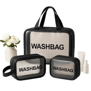 Imagem de Kit 3 Necessaire Transparente Organizador Maquiagem Bolsa - Impermeável, Versátil (Preto)