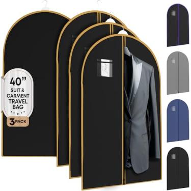 Imagem de Pacote com 3 sacos de viagem da Suit Garment – Resistente, leve – 101,6 cm x 60,96 cm – Da Your Bags, Black With Gold Trim, One_Size