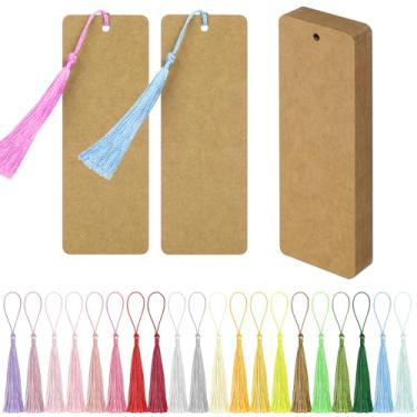 Imagem de 75 marcadores em branco com borlas coloridas – 350 g/m² em branco para artesanato DIY, etiquetas de presente, projetos de sala de aula – kit de marcadores de página de 14 x 5 cm (marrom, 75)
