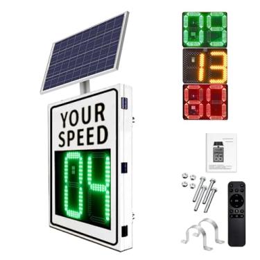 Imagem de Sinais de limite de velocidade de LED alimentados por energia solar, sinal de tráfego de radar de exibição de velocidade com acessórios, detector de velocidade de radar de alumínio à prova de ferrugem