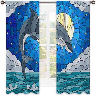 Imagem de Cortina abstrata com isolamento térmico, imagem geométrica colorida fractal, tecido impermeável, cortinas blackout com absorção de som para decoração de sala de jantar/festa, L 106 x C 150 cm