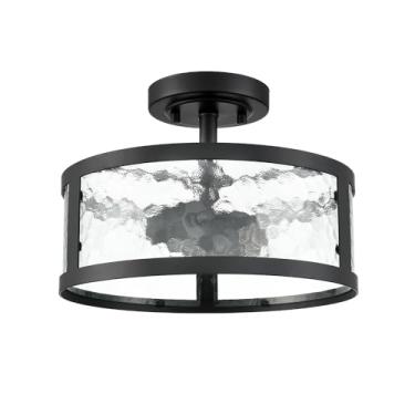 Imagem de Moose Luminária De Teto Semi-Embutida Estilo Fazenda, Preta, 2 Luzes, Com Vidro Martelado, Para Quarto, Cozinha, Banheiro, Entrada, Proch