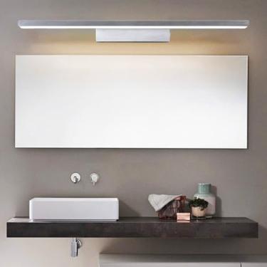 Imagem de GZZBMY Candeeiros de parede LED espelho de banheiro luz moderna arandela de parede de alumínio acrílico imagem sobre espelho barbeador maquiagem guarda-roupa quarto sala de estar (luz quente prata, 81