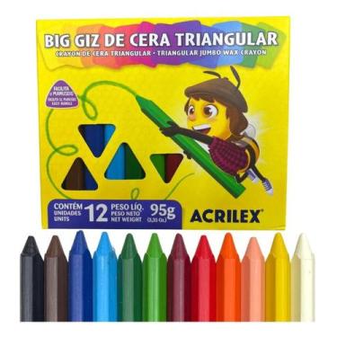 Imagem de Giz Cera Grosso Big Triangular 12 Cor Jumbo Nao Rola Na Mesa - Acrilex