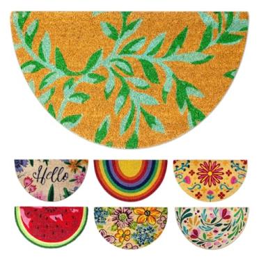 Imagem de LUA VIKA Tapetes de porta de coco ao ar livre - natureza - tapetes de boas-vindas para porta da frente - capacho de entrada de fibra de coco meio círculo - uso interno/externo - 40 cm x 70 cm