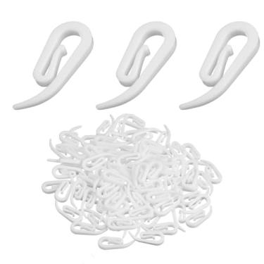 Imagem de ZYAMY 200 peças de ganchos de cortina de plástico branco deslizantes de rolo de cortina 6 anéis de haste de caracteres 2,9 x 0,47 polegadas para clipes de cortina de chuveiro e ganchos plissados