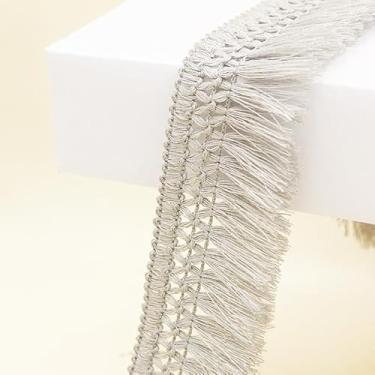 Imagem de 10 jardas 40 mm/1,57 polegadas cinza vintage algodão com nó franja borlas, acabamento boho longo franja, para cortina de cortina, travesseiro de carpete artesanato (cinza)